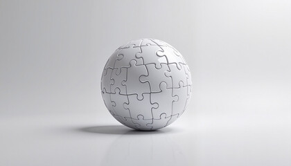 three-dimensional spherical puzzle model on a reflective surface creating a theme of problem-solving and creativity for design projects