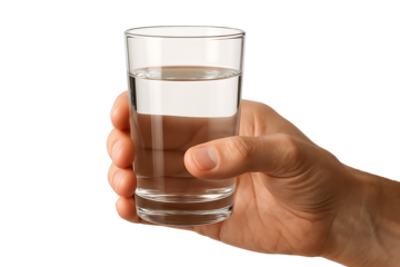 Hand holding glass of water isolated on transparent background