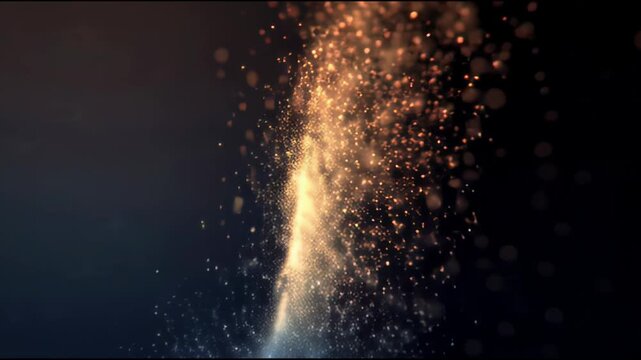A stream of glowing particles disperses gently in a dark environment with a soft focus effect.