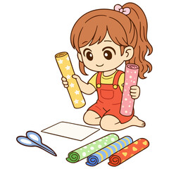 Girl Choosing Colorful Wrapping Paper