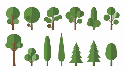 Modern geometric green trees vector collection for eco and nature design isolated on white background © Md