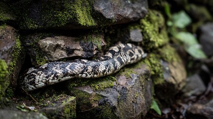 Fototapeta premium A dangerous venomous rattlesnake with brown scales slithers through the wild nature of a desert tree, embodying the scary wildlife and serpent danger studied in herpetology
