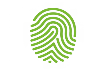 Green fingerprint icon representing biometric authentication, digital identity, data security, and privacy access on transparent background