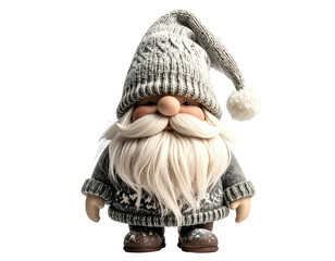 A friendly, cartoonish gnome figure with winter attire