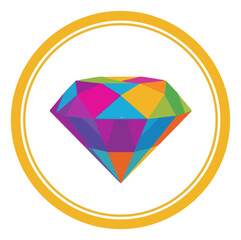 Colorful Diamond Illustration in Yellow Circle.