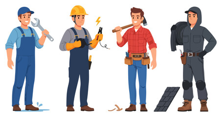 Obraz premium Construction Workers in Various Uniforms Standing.