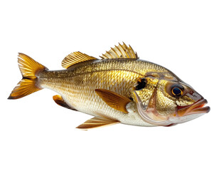 Golden fish with scales, fins, and a tail, isolated on black