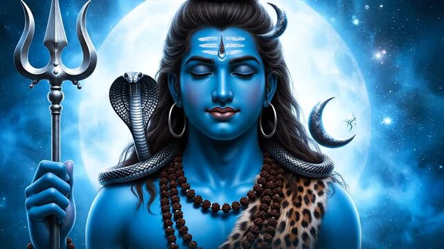 Happy Maha Shivratri Lord Shiva God Hinduism Meditation Trident Blue Moon