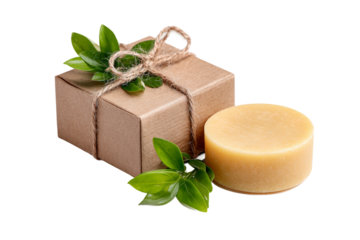 Handmade eco friendly shampoo bar with box isolated on transparent background