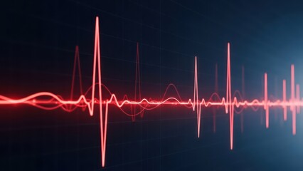 Red glowing heartbeat line against a dark blue background, monitoring life's rhythm