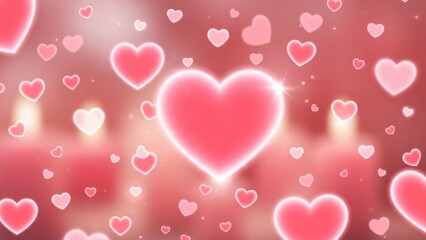 Romantic illustration featuring glowing hearts, candles, and a soft pink background