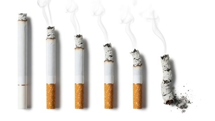 Sequence showing a cigarette being smoked and progressively burning down, with white smoke