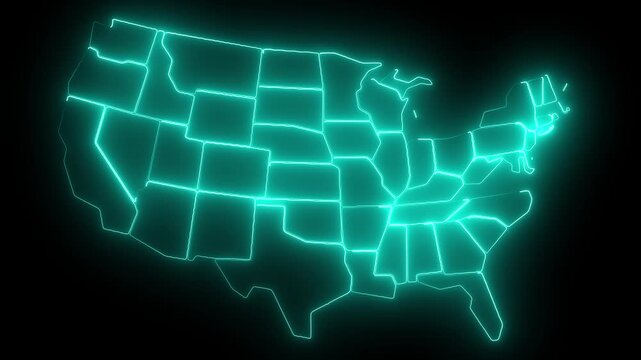 Animated USA contiguous lower neon map on a black background.