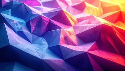 Colorful abstract geometric background with purple and pink triangle patterns and crystal style shapes