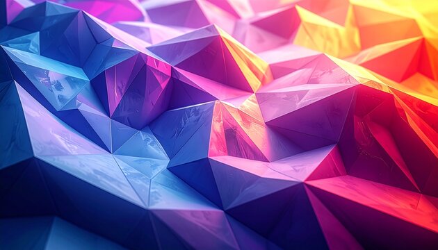 Colorful abstract geometric background with purple and pink triangle patterns and crystal style shapes - Powered by Adobe