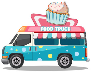 Bright food truck with a giant cupcake sign