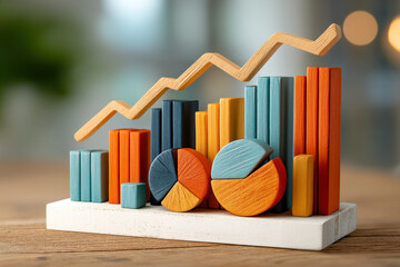 Minimal finance data visualization set with colorful charts and graphs on white surface