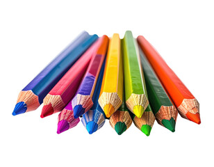 Fan of sharpened, vibrant, multi-colored pencils against black