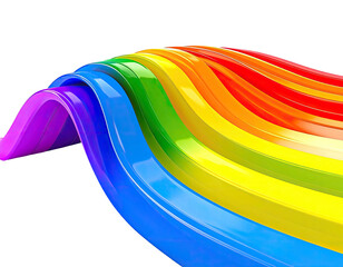 Curved rainbow stripes cascade against a dark background, vibrant and bright