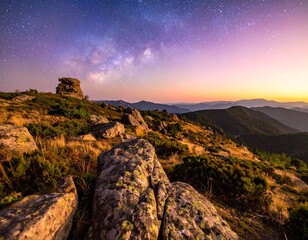 Breathtaking Night Sky Over Rocky Mountains Landscape.