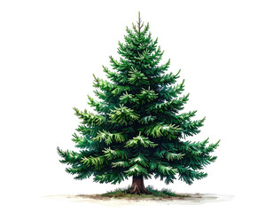 Fototapeta premium Isolated vibrant green evergreen tree illustration, with textured needles