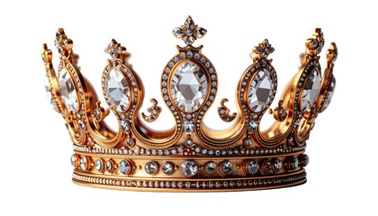 Elaborate golden crown, set with dazzling jewels, isolated on black