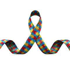 Puzzle Piece Ribbon for Autism Awareness, Cut-out with Transparency