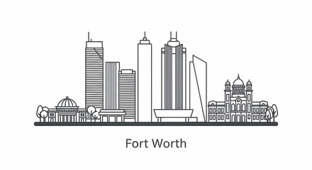 Fototapeta premium Fort Worth Texas City Skyline Illustration.