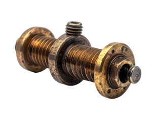 Old bronze mechanical component, with threaded parts and some rust