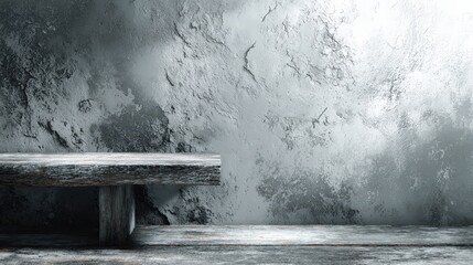Textured Gray Wall with Wooden Shelf in a Minimalist Setting