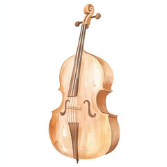 Fototapeta premium Watercolor Illustration of a Classical Double Bass Musical Instrument.