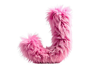 Fluffy pink letter "J" on black, rendered in high detail