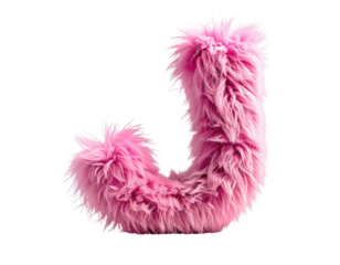 Fluffy pink letter "J" on black, rendered in high detail