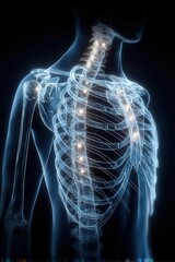 Human Thoracic Skeleton with Luminous Highlights on Rib Cage and Spine