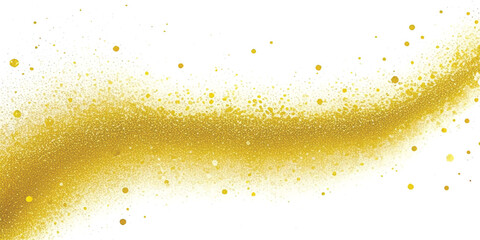Abstract Luminous Gold Dust Curve & Shimmering Particle Arc with Elegant Swathe of Sparkling Golden Glitter on White. Ideal for Luxury Branding, Festive Events & High-End Digital Art.