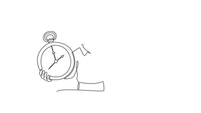 Man holding clock and schedule chart. Time Management concept. Single line draw design Video 4k. Footage graphic illustration