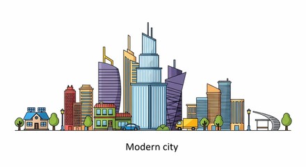 Obraz premium Modern city skyline with tall buildings.