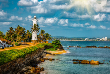 White lighthouse in old fort Galle on Sri Lanka