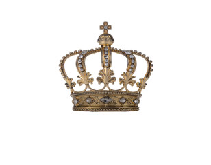 Ornate gold royal crown with jewels and cross motif