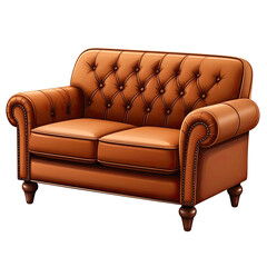 Classic tufted leather loveseat, rendered in detail, on a black backdrop