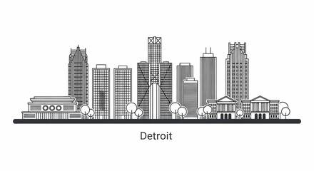 Fototapeta premium Detroit City Skyline Urban Landscape Illustration.