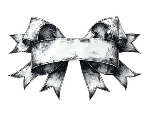 Detailed grayscale drawing of a tied ribbon with space for text