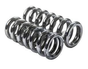 Metallic spring coil, shiny, compressed with a black background