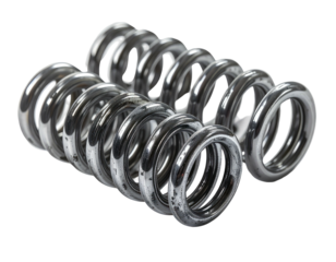 Metallic spring coil, shiny, compressed with a black background