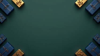 Minimal Christmas Banner with Copy Space, Elegant Gift Boxes, and Holiday Decorations on Dark Background