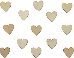 Pattern of wooden heart shapes scattered
