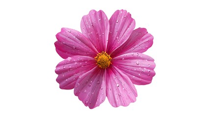 Pink Cosmos Flower Vector Illustration with Water Droplets on White Background
