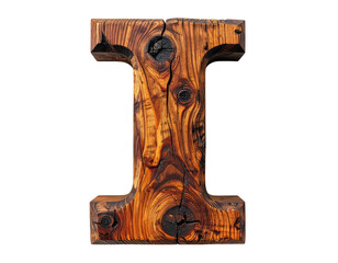Wooden capital letter "I" with natural grain, isolated on black