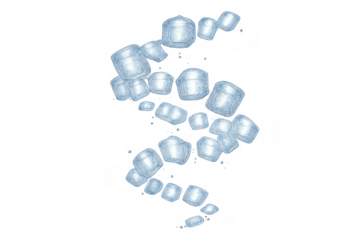 Scattered ice cubes forming a curve, illustrating fresh cooling refreshment on a transparent background