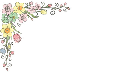 Obraz premium Floral Corner Border with Flowers and Leaves.